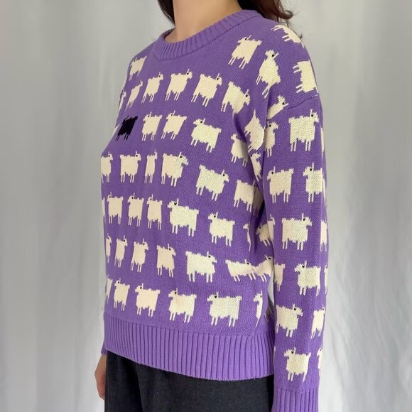 Warm and Wonderful Fitted Cotton Sheep Sweater - Lavender - Picture 3 of 5